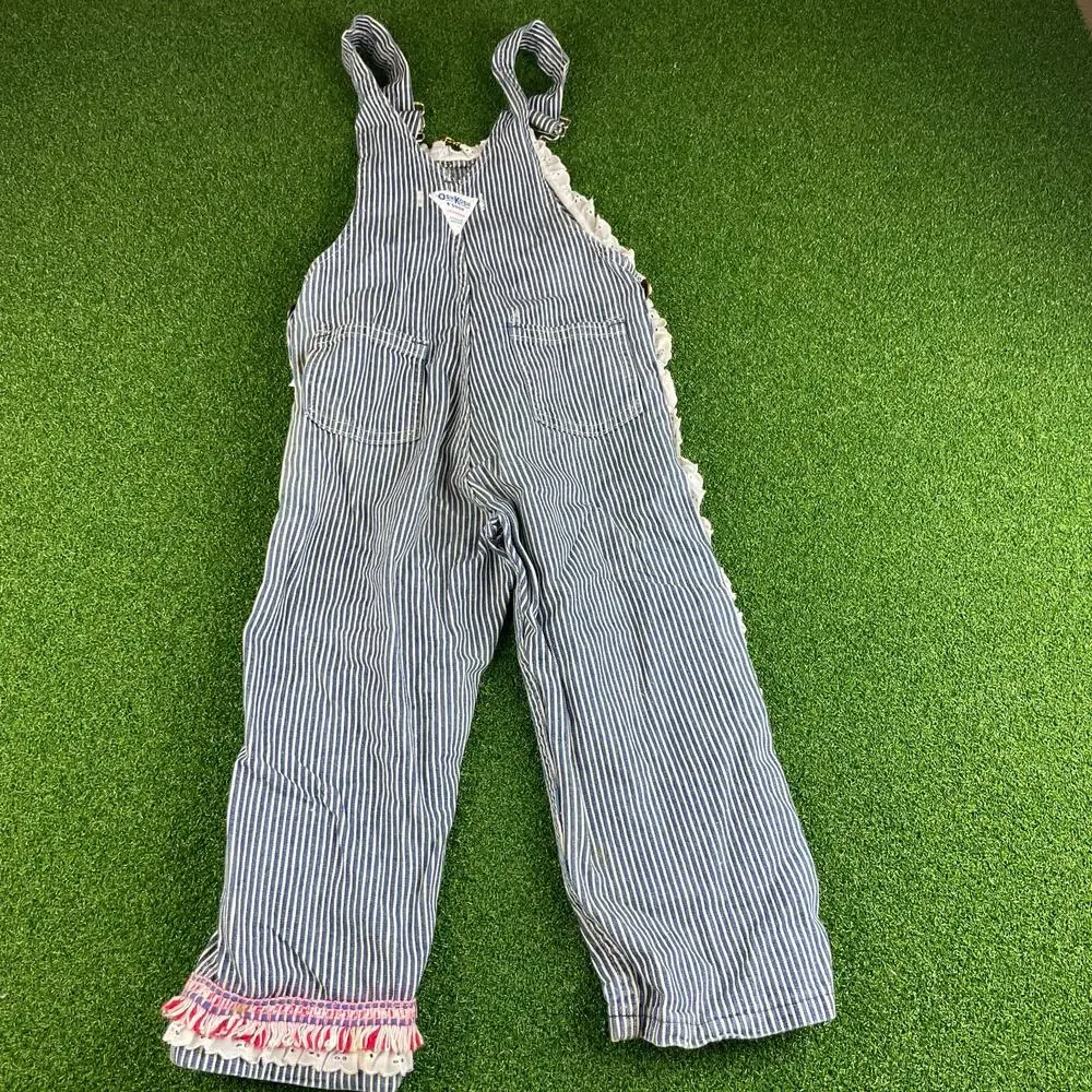 Vintage 90s Y2K OshKoshB'Gosh Custom Redone Pinstripe Girls Overalls Sz 4T